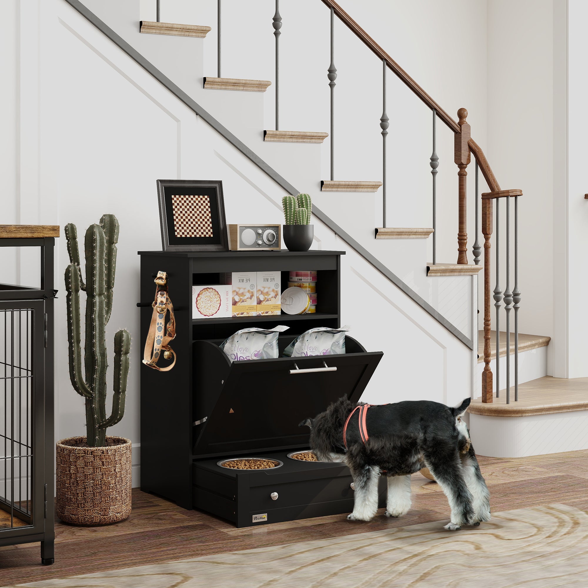 Hidden Pet Feeder Station with Storage Cabinet & Pull-Out Bowls
