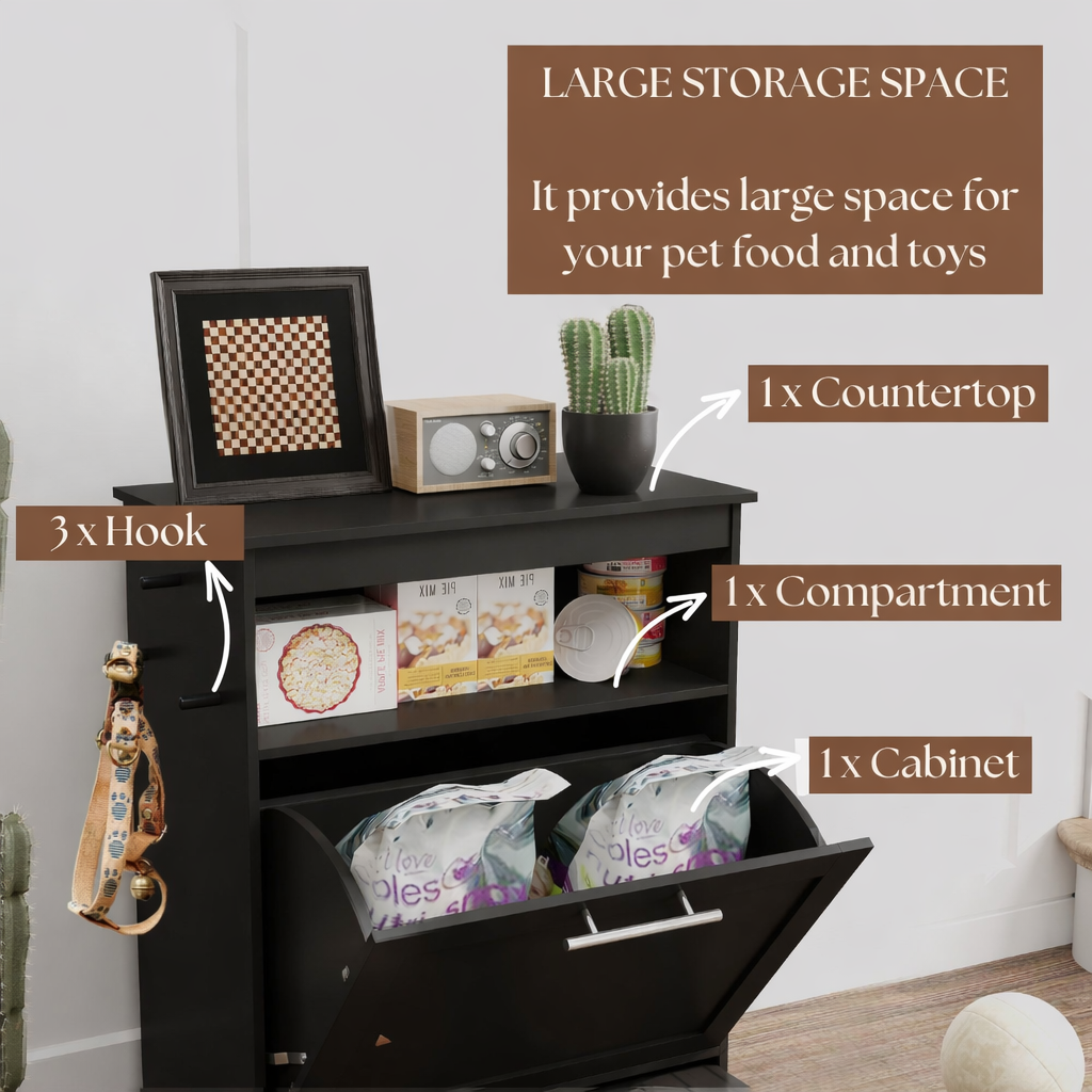 Hidden Pet Feeder Station with Storage Cabinet & Pull-Out Bowls