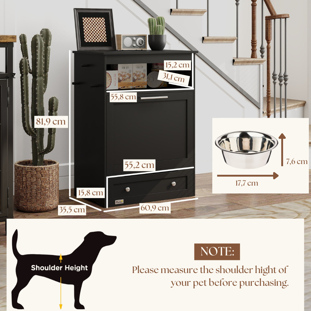 Hidden Pet Feeder Station with Storage Cabinet & Pull-Out Bowls
