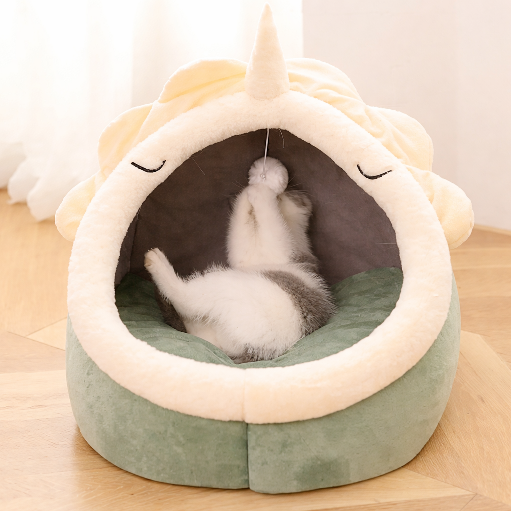 Cozy Dinosaur Pet Bed - Soft & Warm Dog and Cat Cushion