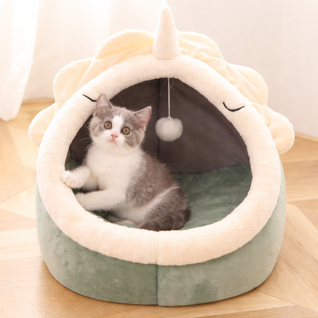 Cozy Dinosaur Pet Bed - Soft & Warm Dog and Cat Cushion