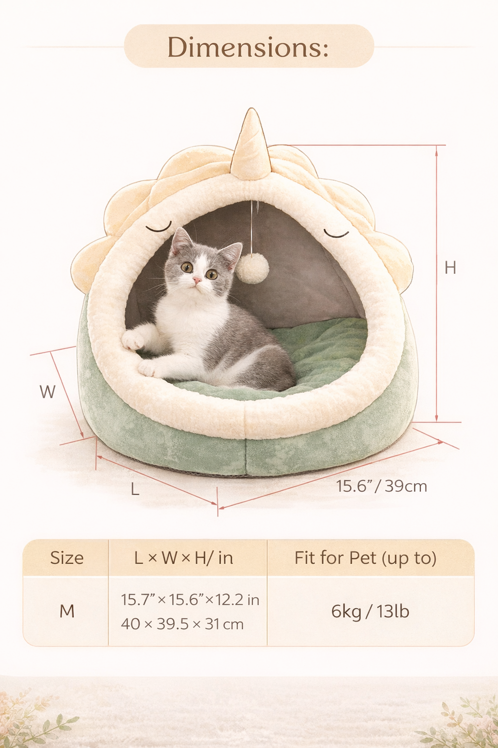 Cozy Dinosaur Pet Bed - Soft & Warm Dog and Cat Cushion